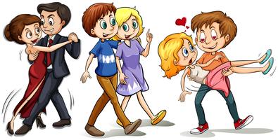 Three couples doing different activities vector