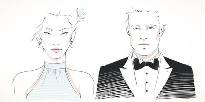 Young fashionable couple portraits vector