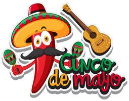 Red chili with mexican hat and maracas vector