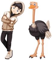 Teenage boy and wild ostrich vector