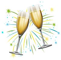 Two glasses of champagne with firework background vector