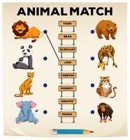 Animal a juego con imágenes y palabras vector