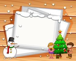 Border design with snowman and tree vector