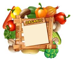 Vegetables around the wooden sign vector