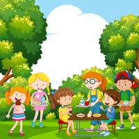 Children eating food in the park vector