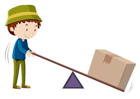 Boy lifting box with tool vector