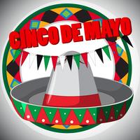 Plantilla de tarjeta de cinco de mayo con sombrero y banderas vector