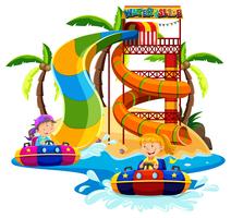 Boy and girl playing water slide vector
