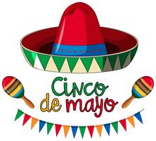 Cinco de mayo card template with red hat and colorful flags vector