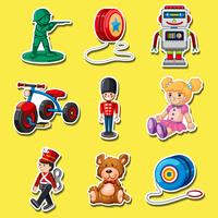 Sticker set with toys on yellow background vector