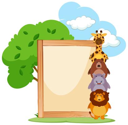 Wooden frame with cute animals on the side