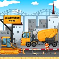 Obras de construcción a lo largo de la calle. vector