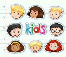 Sticker set with children faces vector