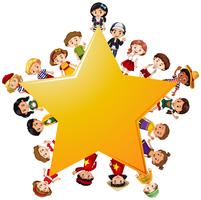 Happy children around yellow star vector