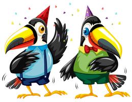 Two toucan birds dancing at party vector