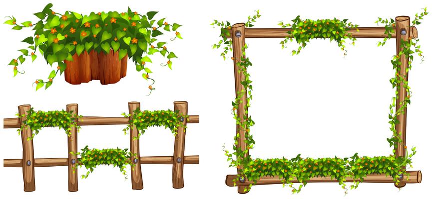 Wooden frame and fence with plants