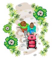 A topview of a family strolling at the park vector