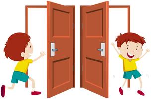 Boy going in and out the door vector
