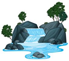 Scene with waterfall and river running down vector