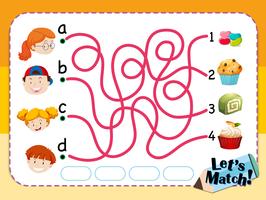 Matching game template with kids and desserts vector