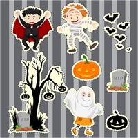 Sticker set for kids in halloween costumes vector