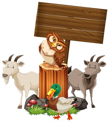 Animals by the wooden sign