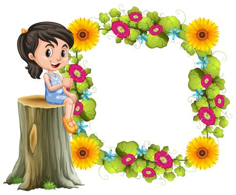 Little girl and flower border