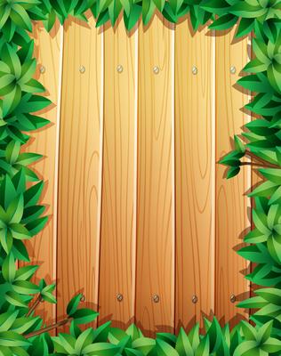 Border design with green leaves on wooden wall