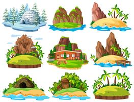 Different buildings and things on islands vector