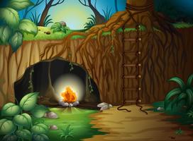 A camp fire in a cave vector