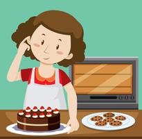 Woman baking cake and cookies vector