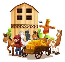 Farmer and barn vector