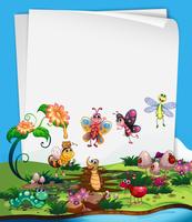 Paper template with insects in garden vector