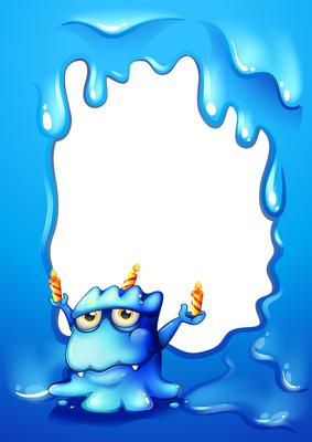 A blue border design with a monster holding candles