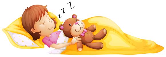 A young girl sleeping with her toy vector