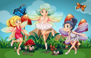 Fairies flying in the garden with butterflies vector
