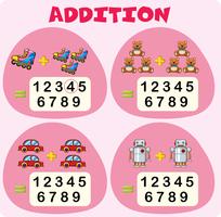 Addition worksheet template with toys vector