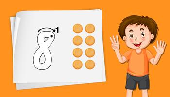 Boy with number eight tracing worksheets vector