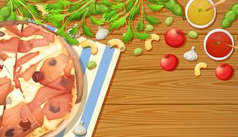 Parma Ham Pizza on Wooden Table vector