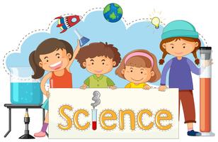 Cute Kids with Science Banner  vector