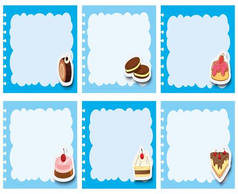 Label design with desserts in blue frame