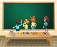 Children paintinging the blackboard in the room vector