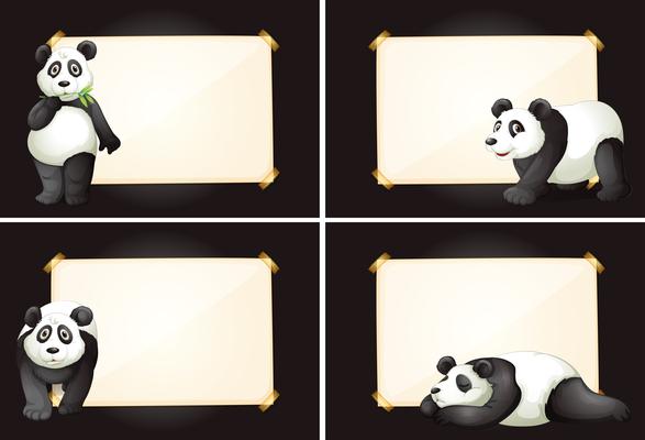 Four frames with cute panda bears