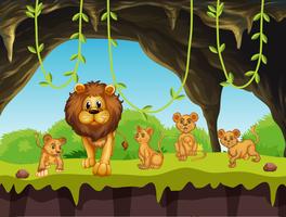 Lion family in nature vector