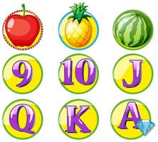 Game token with fruits and numbers vector