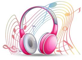 Pink headphone with musicnotes in background vector