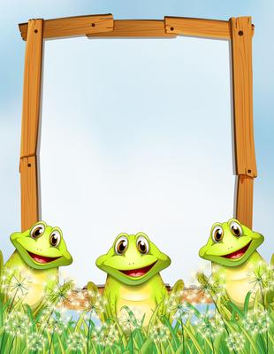 Wooden frame with frogs background