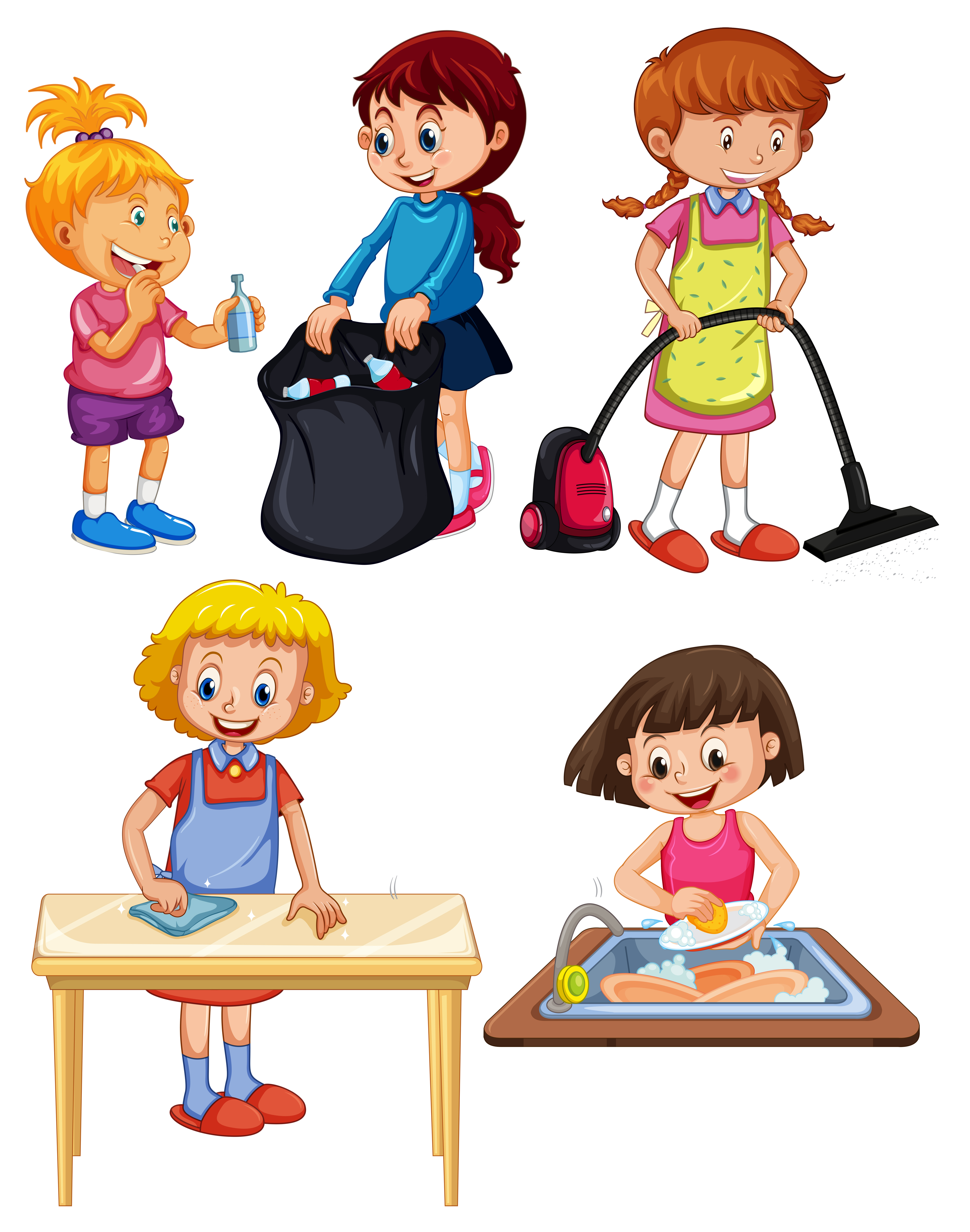 Children Doing Housework On White Background Download Free