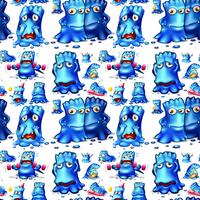 Seamless blue monster doing activities vector