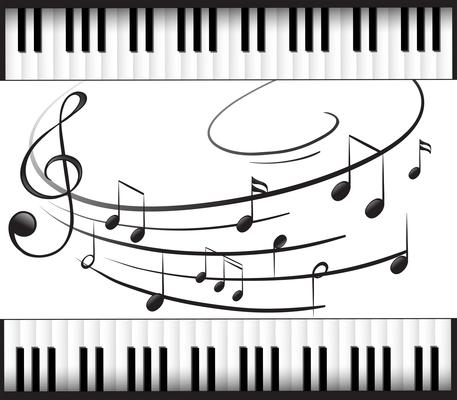 Background template with piano keyboard and music notes